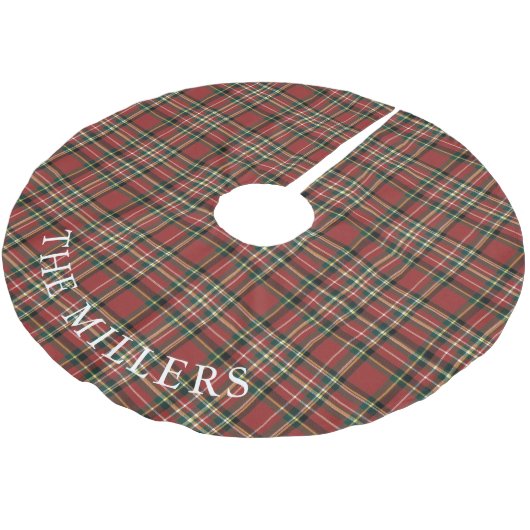 Classic Red Plaid Christmas Personalized Holiday ブラッシュドポリエステルツリースカート (アングル)