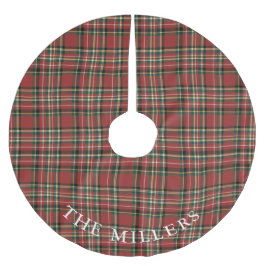 Classic Red Plaid Christmas Personalized Holiday ブラッシュドポリエステルツリースカート