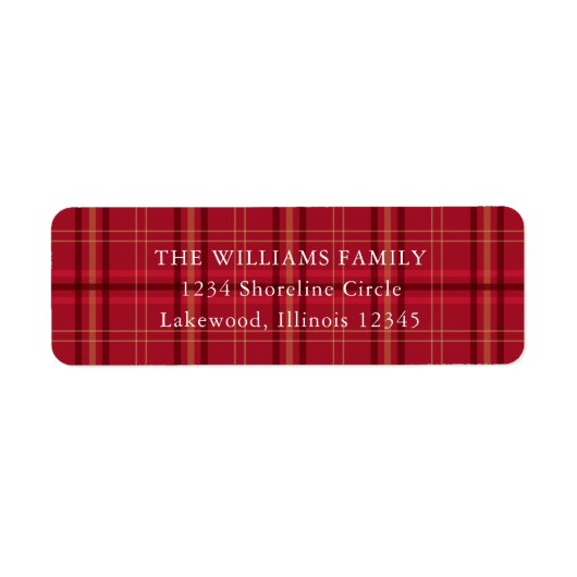 Classic Red Plaid Christmas Return Address ラベル (正面)
