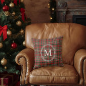 Classic Red Plaid Monogram Christmas Holiday クッション