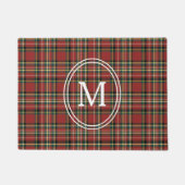 Classic Red Plaid Monogram Christmas Holiday ドアマット (正面)