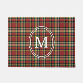 Classic Red Plaid Monogram Christmas Holiday ドアマット