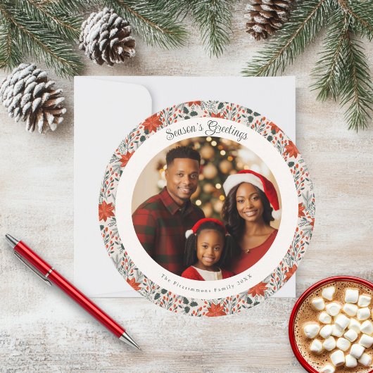 Classic Red Poinsettia Christmas Photo Card カード