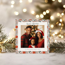 Classic Red Poinsettia Holiday Photo Christmas カード