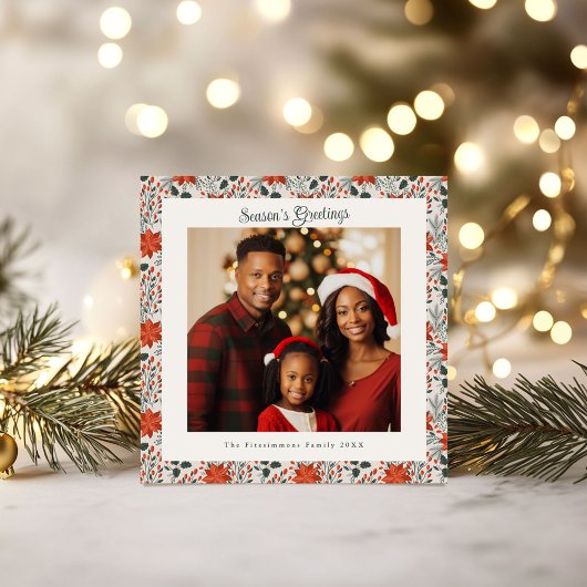 Classic Red Poinsettia Holiday Photo Christmas カード