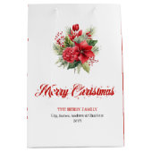 Classic Red Poinsettia Merry Christmas Holiday Bag ミディアムペーパーバッグ (正面)