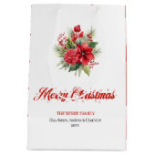 Classic Red Poinsettia Merry Christmas Holiday Bag ミディアムペーパーバッグ (裏面)