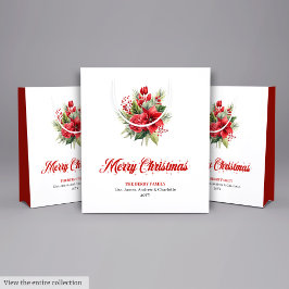 Classic Red Poinsettia Merry Christmas Holiday Bag ミディアムペーパーバッグ