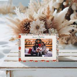 Classic Red Poinsettia Photo Christmas シーズンカード