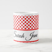 Classic red Polka dots monogram script typography ジャンボコーヒーマグカップ (正面)