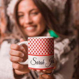 Classic red Polka dots monogram script typography ジャンボコーヒーマグカップ