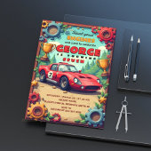 Classic Red Race Car Birthday Party 招待状
