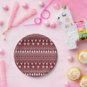 Classic Red Reindeer Christmas Sweater Pattern ペーパープレート (パーティー)
