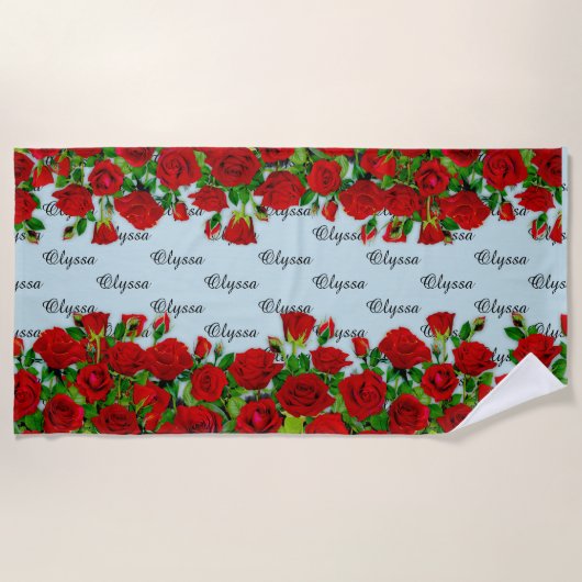 Classic Red Rose Garden Romantic Custom Name  ビーチタオル (正面)