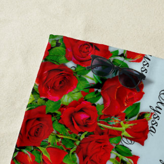 Classic Red Rose Garden Romantic Custom Name  ビーチタオル