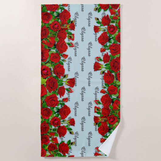 Classic Red Rose Garden Romantic Custom Name  ビーチタオル (正面)