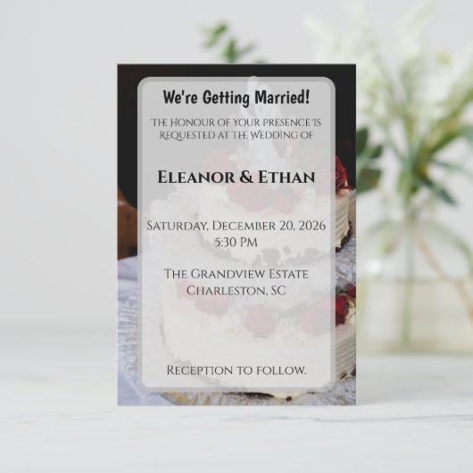 Classic Red Rose Wedding Cake Topper Elegant  招待状 (スタンド正面)