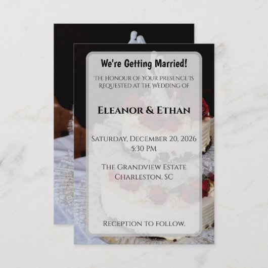 Classic Red Rose Wedding Cake Topper Elegant  招待状 (正面/裏面)