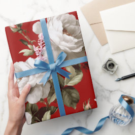 Classic Red Rose White Floral Pattern ラッピングペーパー