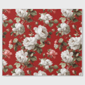 Classic Red Rose White Floral Pattern ラッピングペーパー (フラット)