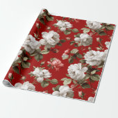 Classic Red Rose White Floral Pattern ラッピングペーパー (アンロールド)