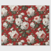 Classic Red Rose White Floral Pattern ラッピングペーパー (フラット)
