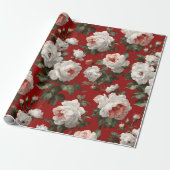 Classic Red Rose White Floral Pattern ラッピングペーパー (アンロールド)