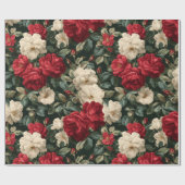 Classic Red Rose White Floral Pattern ラッピングペーパー (フラット)