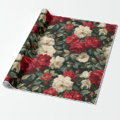 Classic Red Rose White Floral Pattern ラッピングペーパー (アンロールド)