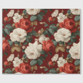 Classic Red Rose White Floral Pattern ラッピングペーパー (フラット)