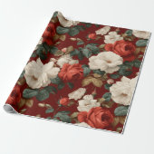 Classic Red Rose White Floral Pattern ラッピングペーパー (アンロールド)