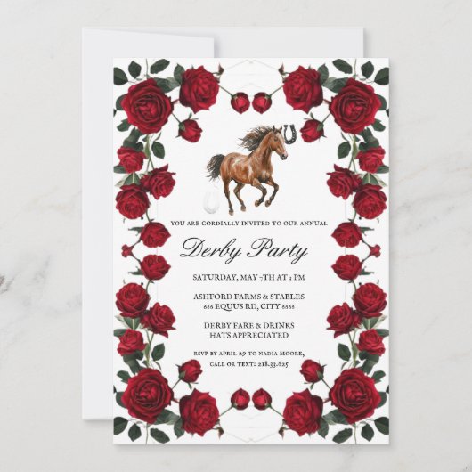 Classic Red Rose Wreath Kentucky Derby Invitation 招待状 (正面)