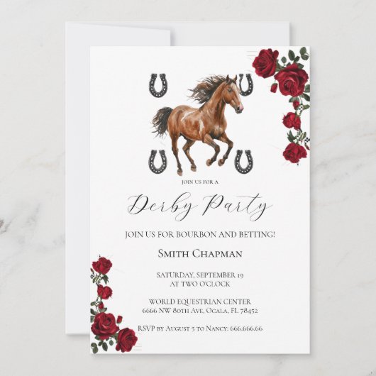 Classic Red Rose Wreath Kentucky Derby Invitation  招待状 (正面)