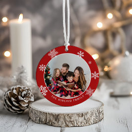 Classic Red Snowflake Family Photo Ornament セラミックオーナメント