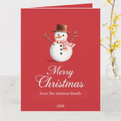Classic Red Snowman Family Christmas カード (黄色い花)