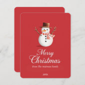 Classic Red Snowman Family Christmas シーズンカード (正面/裏面)