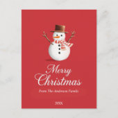 Classic Red Snowman Family Christmas シーズンポストカード (正面)