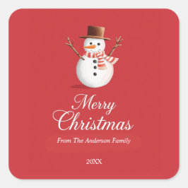 Classic Red Snowman Family Christmas スクエアシール