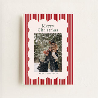 Classic Red Stripe Photo Holiday Card シーズンカード