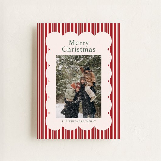 Classic Red Stripe Photo Holiday Card シーズンカード
