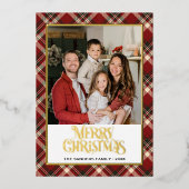 "Classic Red Tartan Christmas Card with Gold Foil  箔シーズンカード (正面)