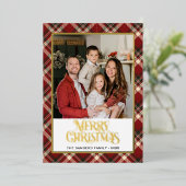"Classic Red Tartan Christmas Card with Gold Foil  箔シーズンカード (立ち正面)