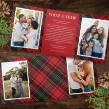 Classic Red Tartan Multi-Photo Folded Holiday Card