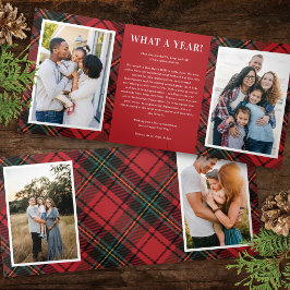Classic Red Tartan Multi-Photo Folded Holiday Card 三つ折り招待状