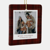 Classic Red Tartan Plaid Family 4 Photo Holiday セラミックオーナメント (右)