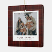 Classic Red Tartan Plaid Family 4 Photo Holiday セラミックオーナメント (左)