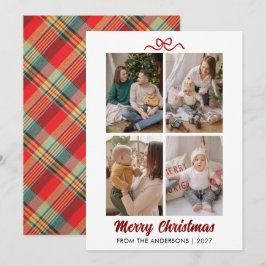 Classic Red Tartan Plaid Hand Lettered Christmas シーズンカード