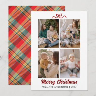 Classic Red Tartan Plaid Hand Lettered Christmas シーズンカード