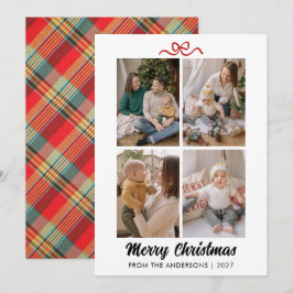 Classic Red Tartan Plaid Hand Lettered Christmas シーズンカード