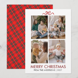 Classic Red Tartan Plaid Multi Photo Christmas シーズンカード